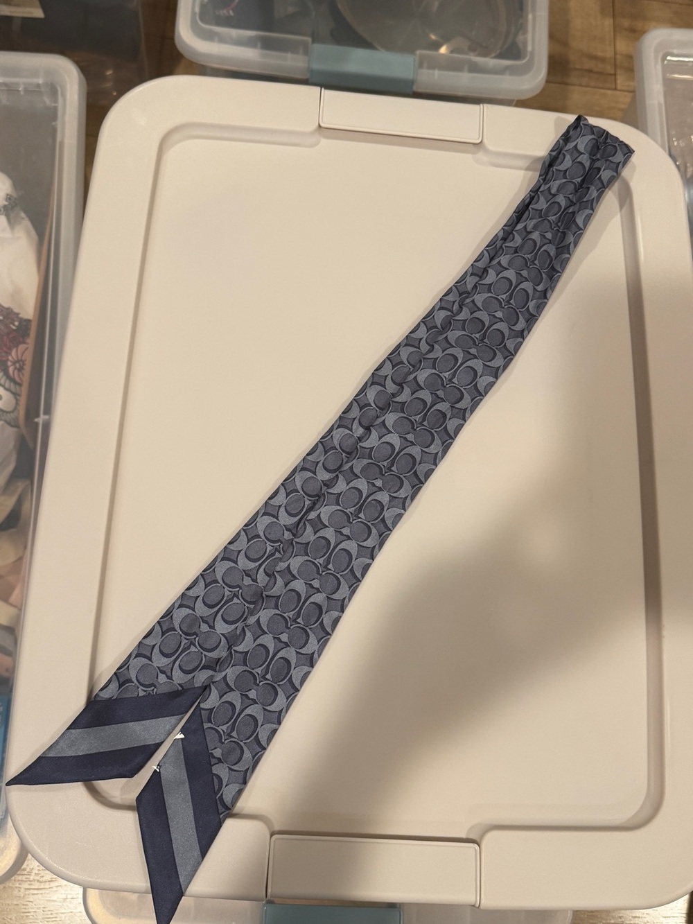 Coach 100% silk skinny scarf in denim blue